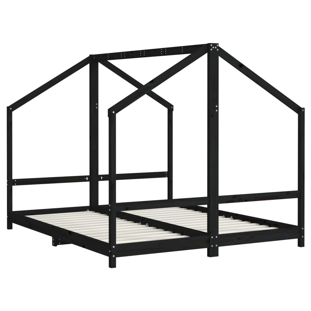 Fekete tömör fenyőfa gyerekágykeret 2 x (80 x 200) cm 3