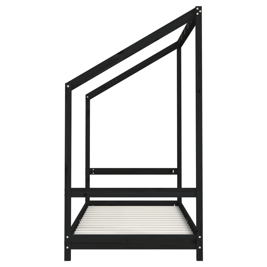 Fekete tömör fenyőfa gyerekágykeret 2 x (80 x 200) cm 5