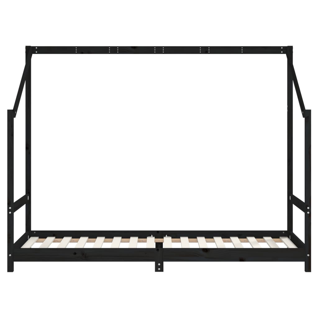 Fekete tömör fenyőfa gyerekágykeret 2 x (80 x 200) cm 6