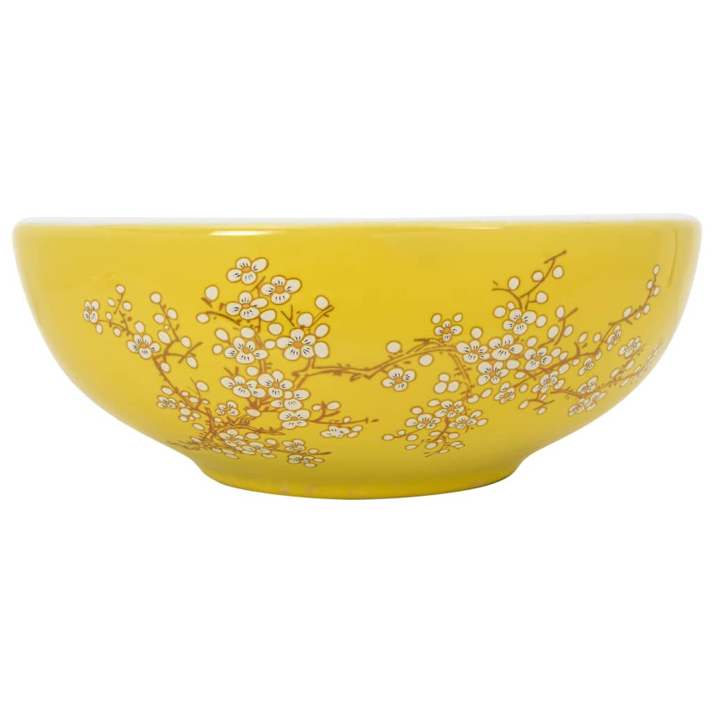 Fehér és sárga kerámia kerek asztali mosdó Φ41 x 14 cm 2