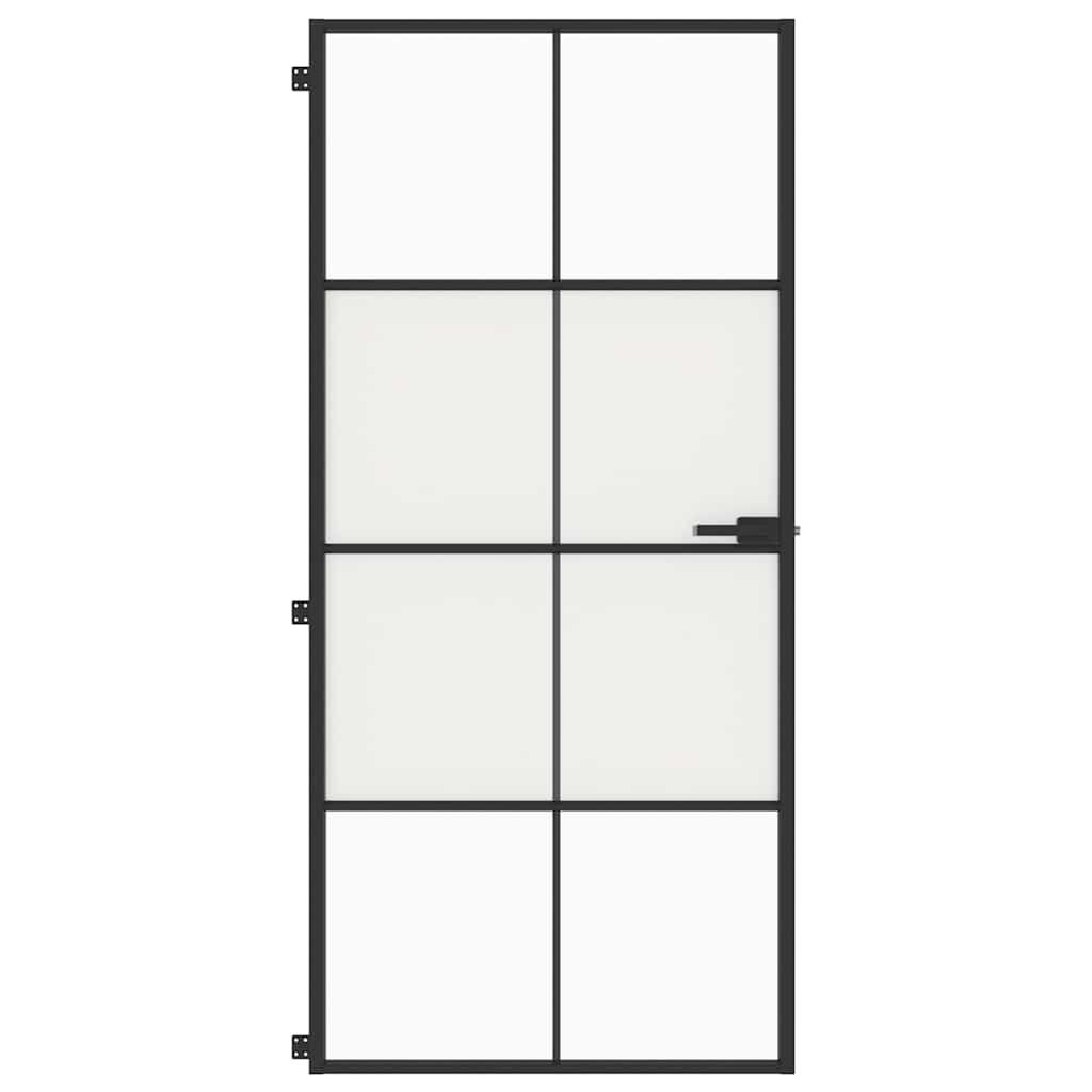 Fekete edzett üveg és alumínium vékony beltéri ajtó 93x201,5 cm 3