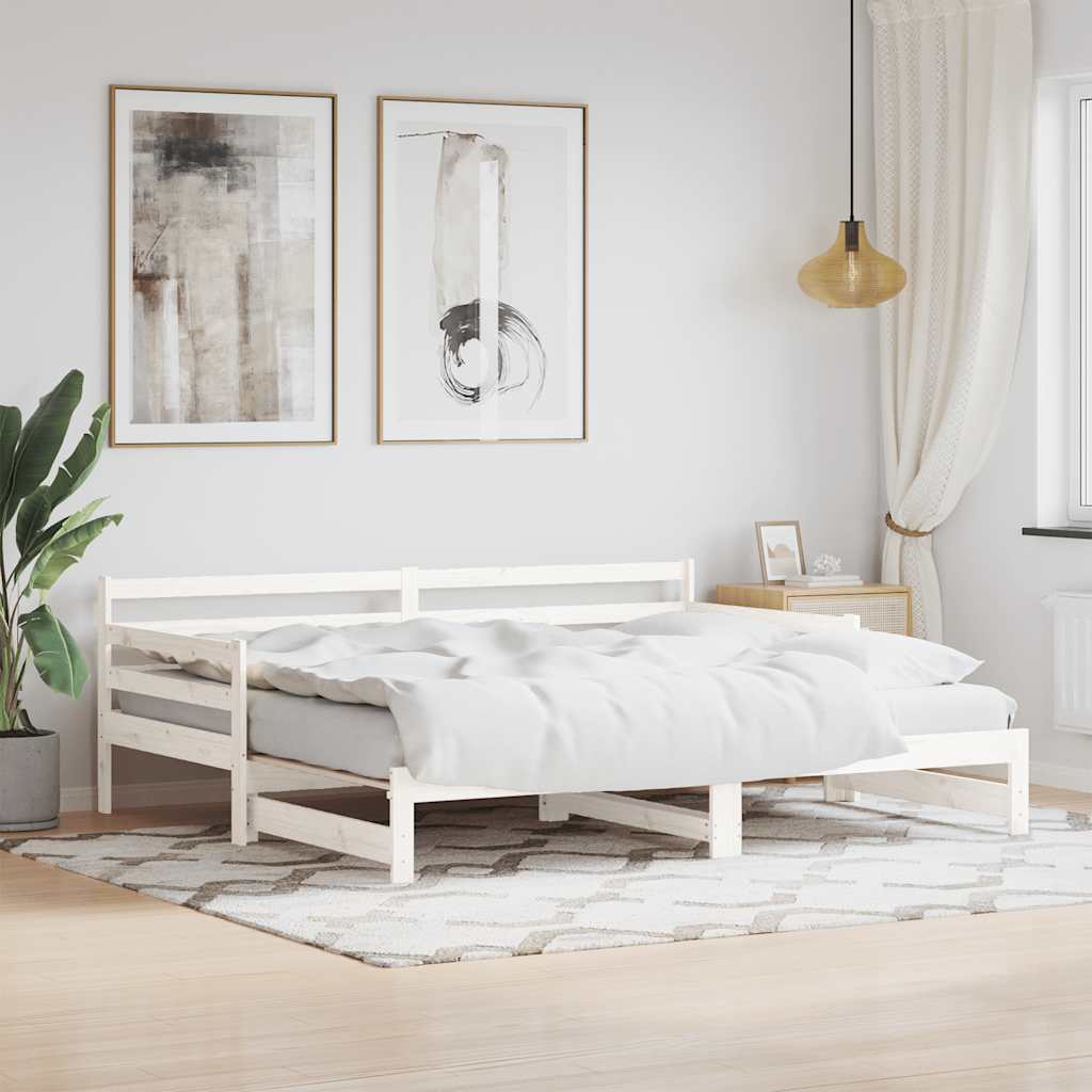 Fehér tömör fenyőfa kihúzható kanapéágy 90 x 190 cm