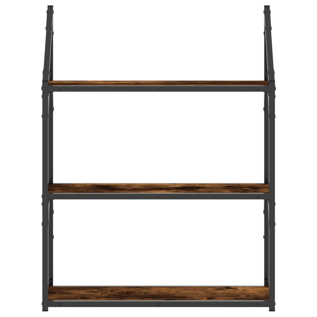3 szintes füstös tölgy színű szerelt fa falipolc 60x21x78,5 cm 4
