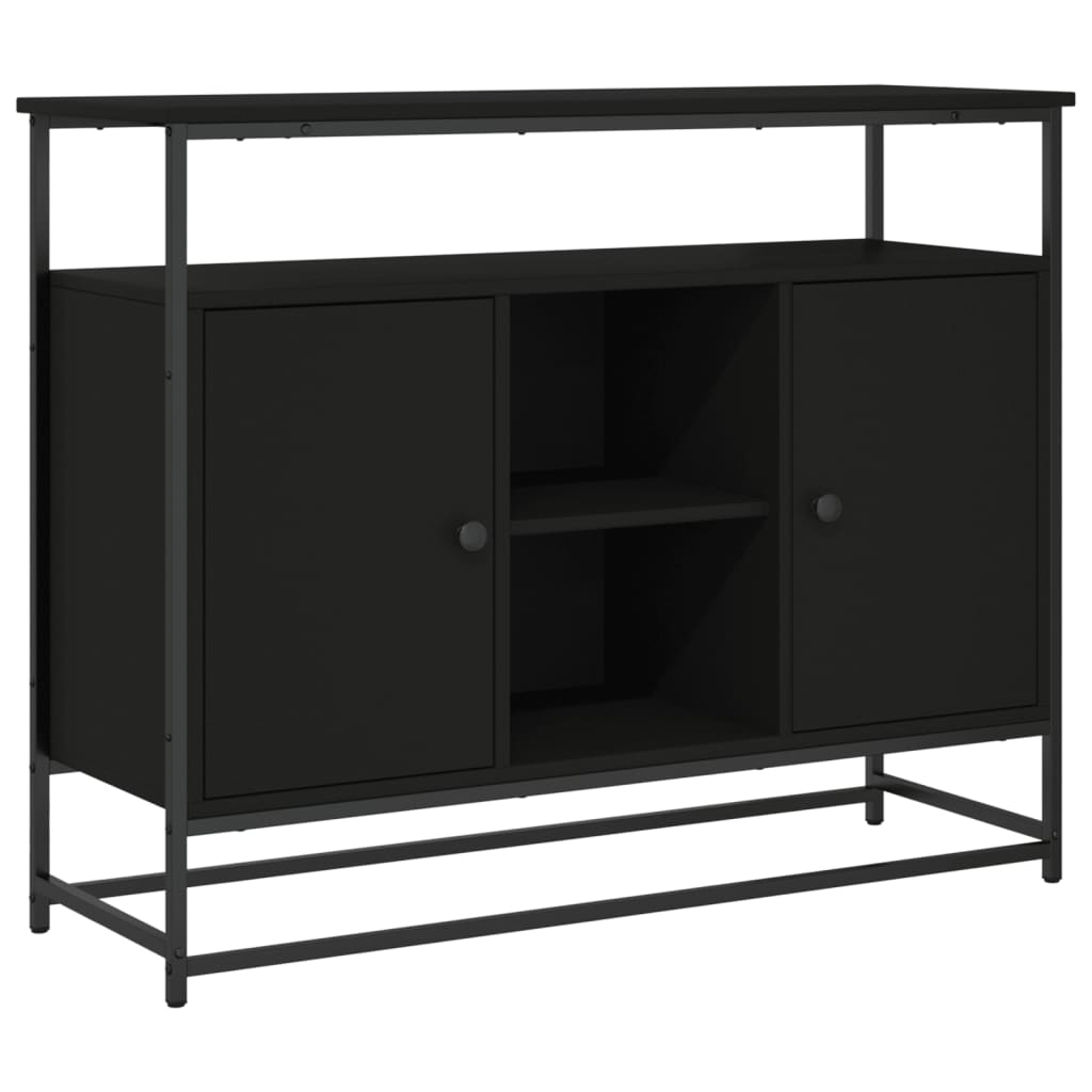 Fekete szerelt fa tálalószekrény 100 x 35 x 80 cm 2