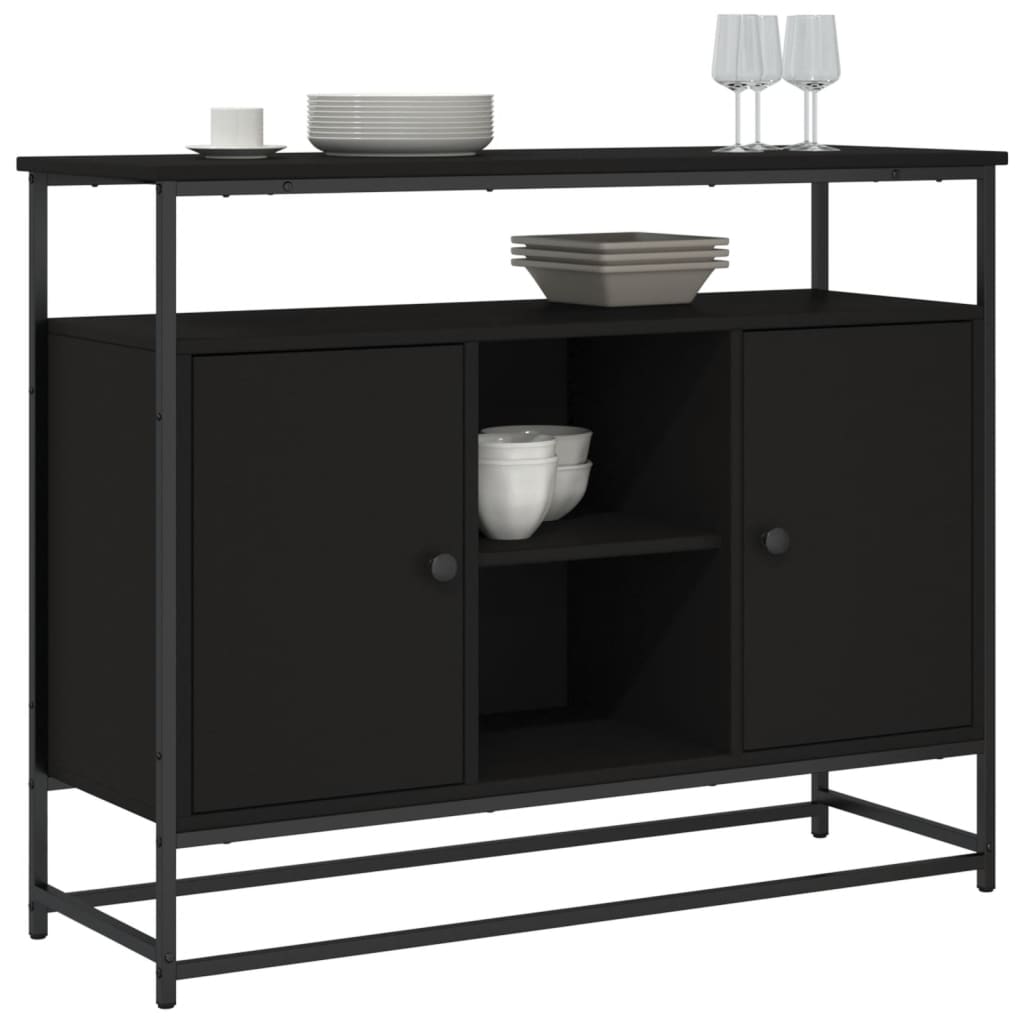 Fekete szerelt fa tálalószekrény 100 x 35 x 80 cm 3