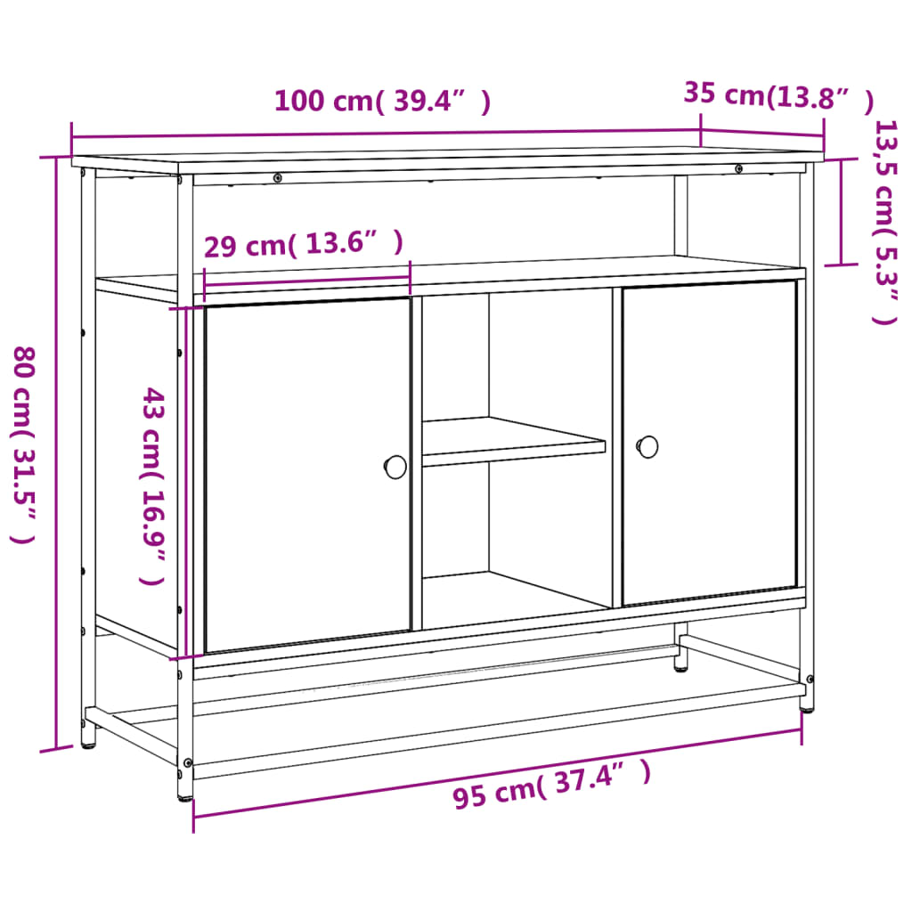 Fekete szerelt fa tálalószekrény 100 x 35 x 80 cm 11
