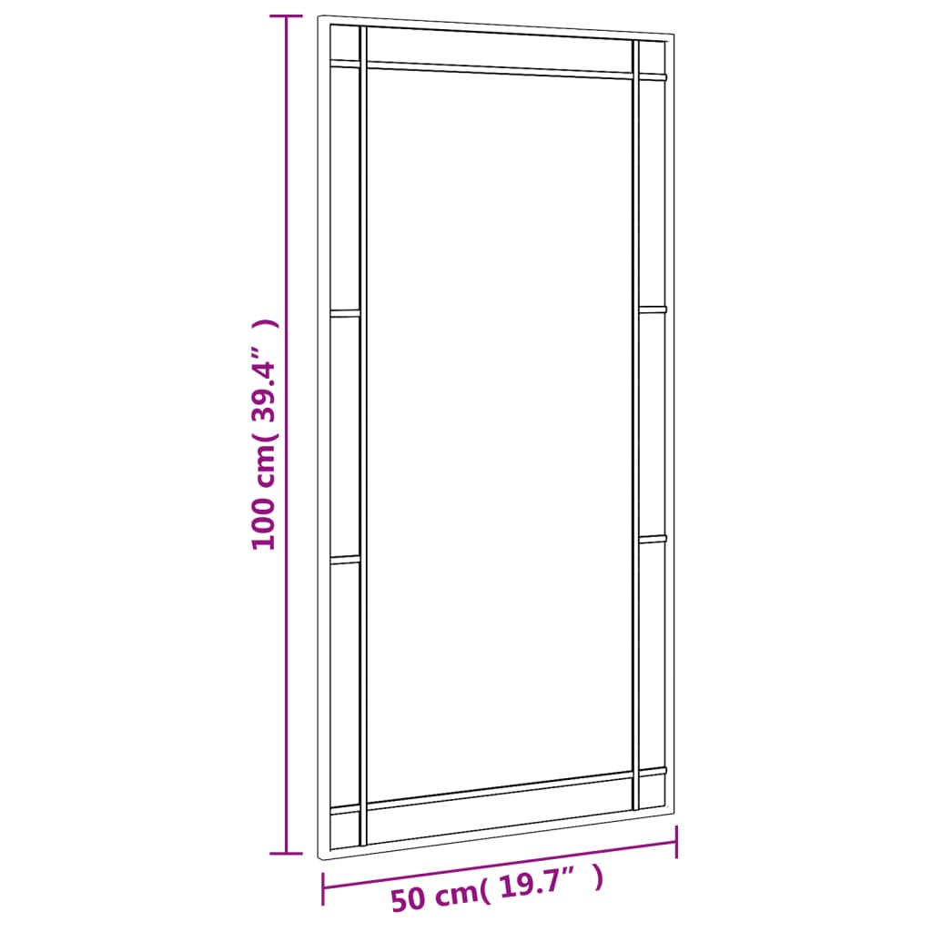 Fekete téglalap alakú vas fali tükör 50 x 100 cm 8