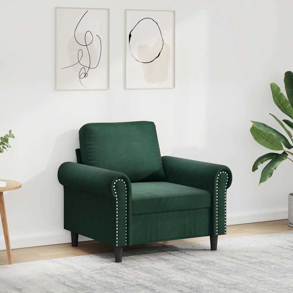 Sötétzöld bársony kanapéfotel 60 cm