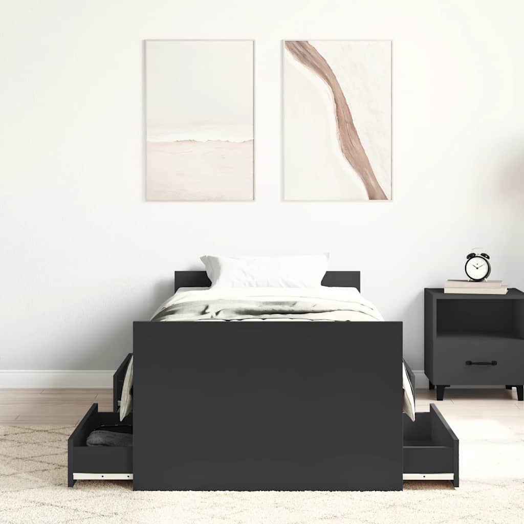 Fekete ágykeret fej- és lábtámlával 90 x 190 cm 4