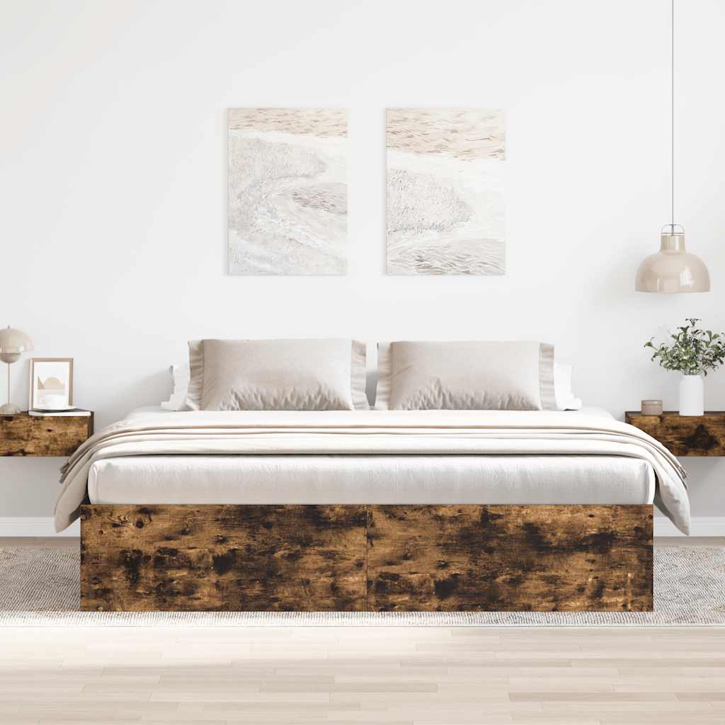Füstös tölgy színű ágykeret 200 x 200 cm 3