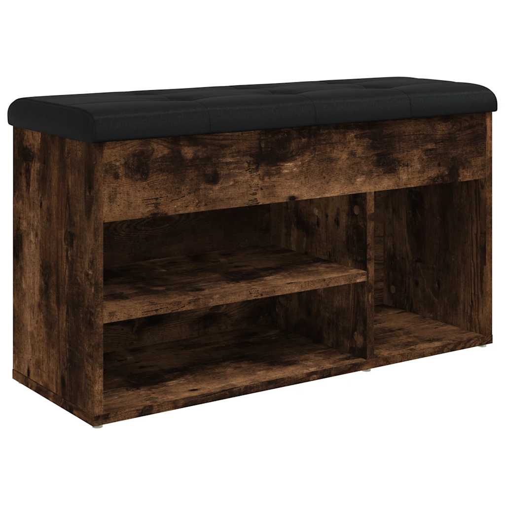Füstös tölgy színű szerelt fa cipőtároló pad 82 x 32 x 45,5 cm 2