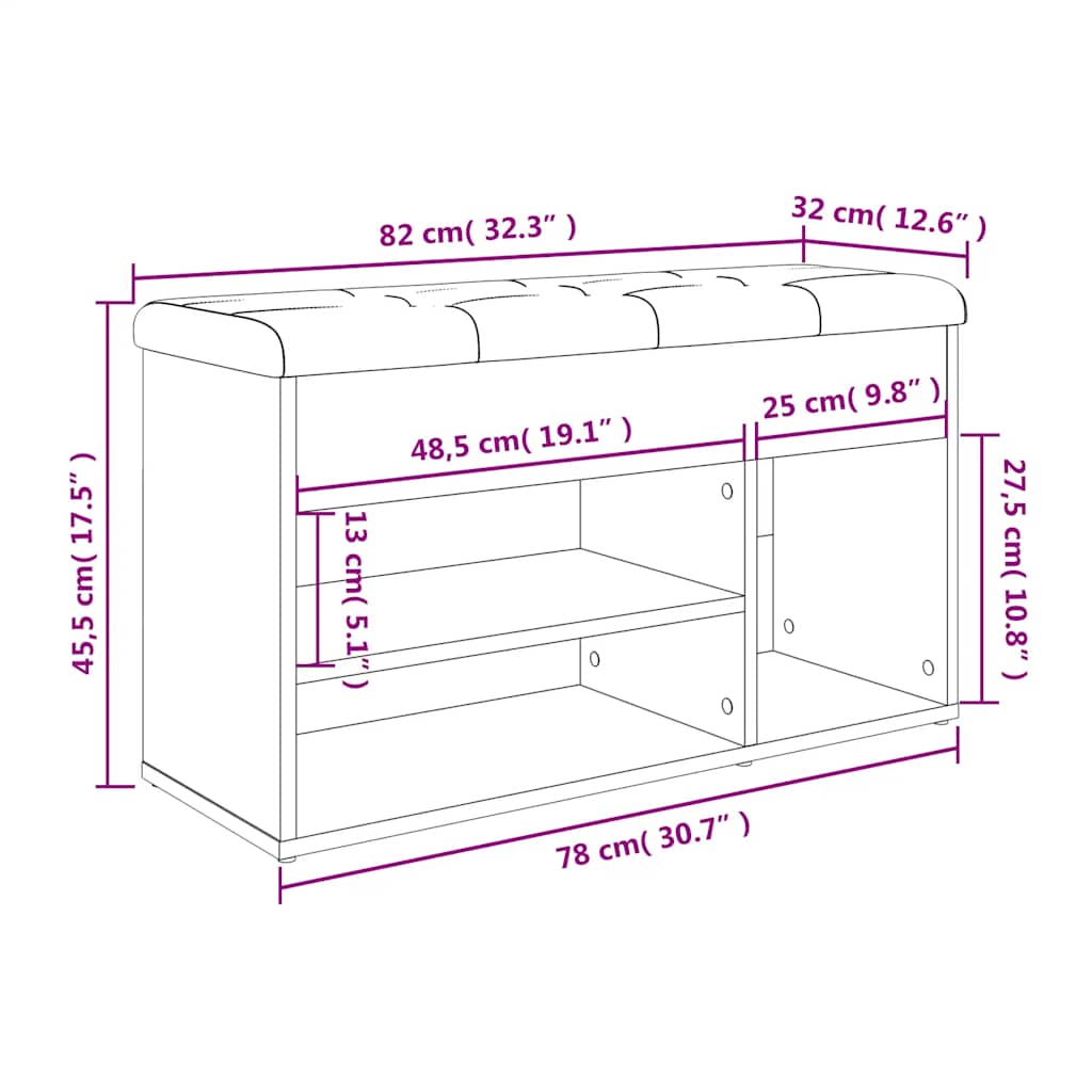 Füstös tölgy színű szerelt fa cipőtároló pad 82 x 32 x 45,5 cm 11