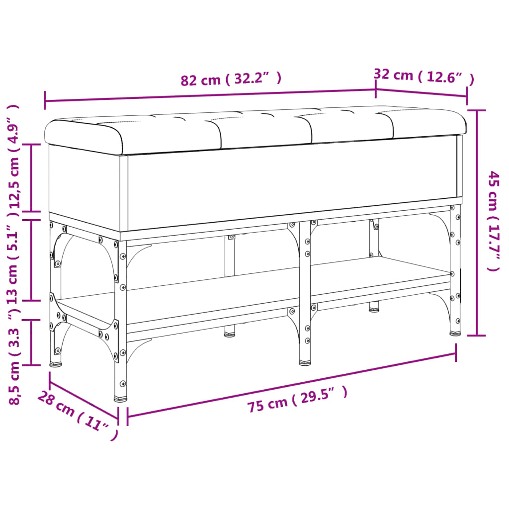 Füstös tölgy színű szerelt fa cipőtároló pad 82 x 32 x 45 cm 11