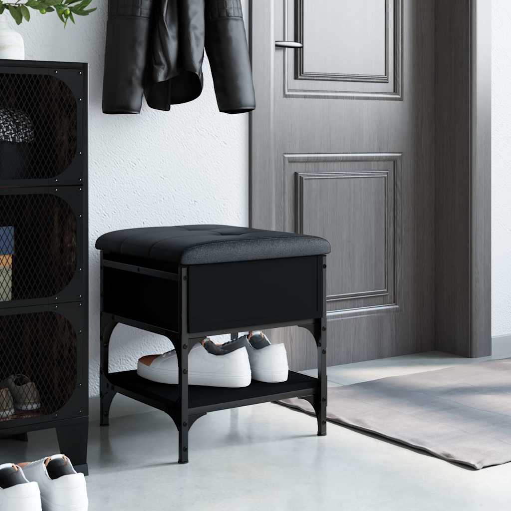 Fekete szerelt fa cipőtároló pad 42 x 42 x 45 cm 3