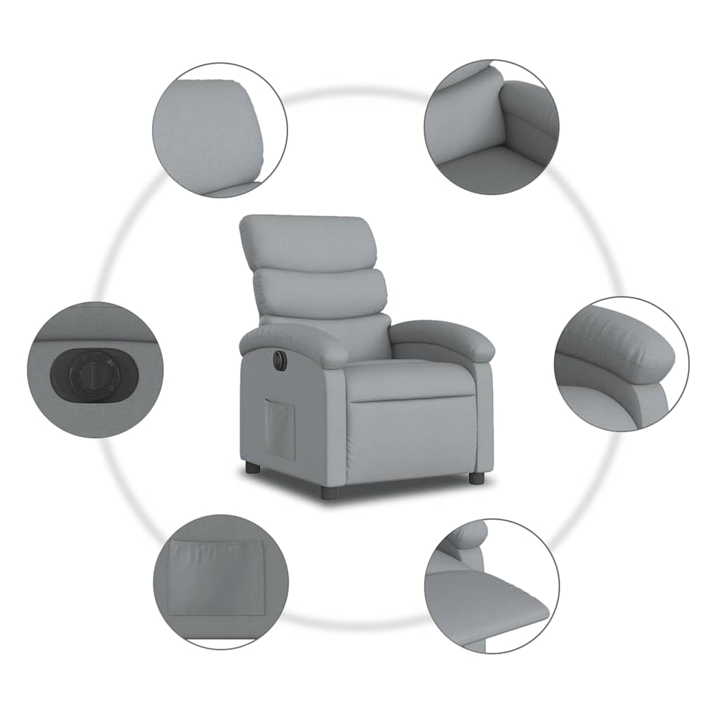 Világosszürke szövet elektromos dönthető fotel 8
