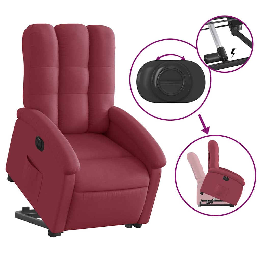 Elektromos felállást segítő bordó szövet dönthető fotel 6