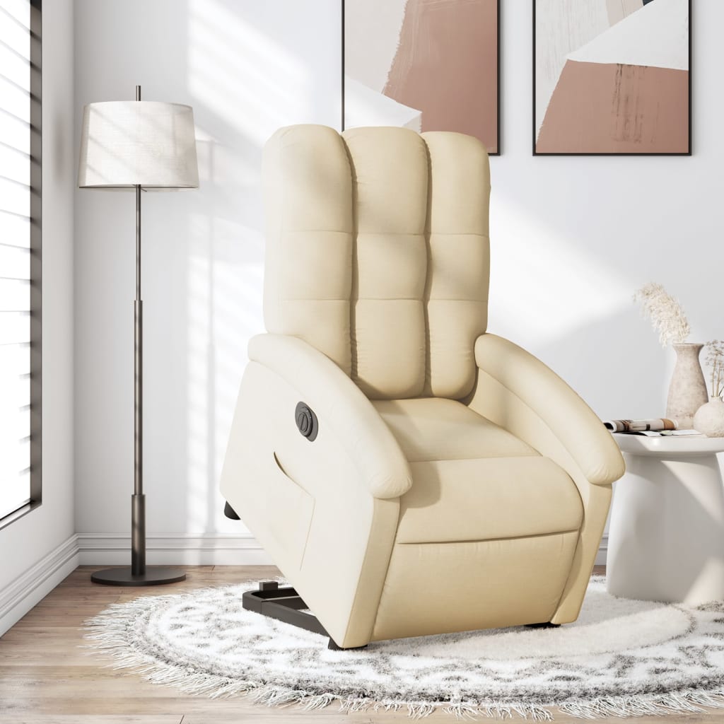 Elektromos felállást segítő krémszínű szövet dönthető fotel 15