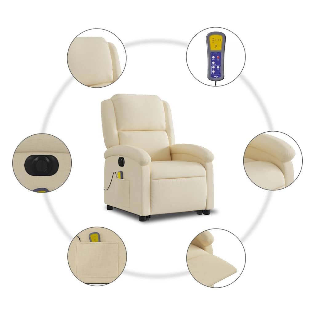 Krémszínű szövet dönthető elektromos álló masszázsfotel 8