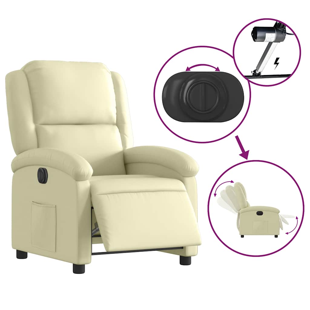 Krémszínű valódi bőr elektromos dönthető fotel 6