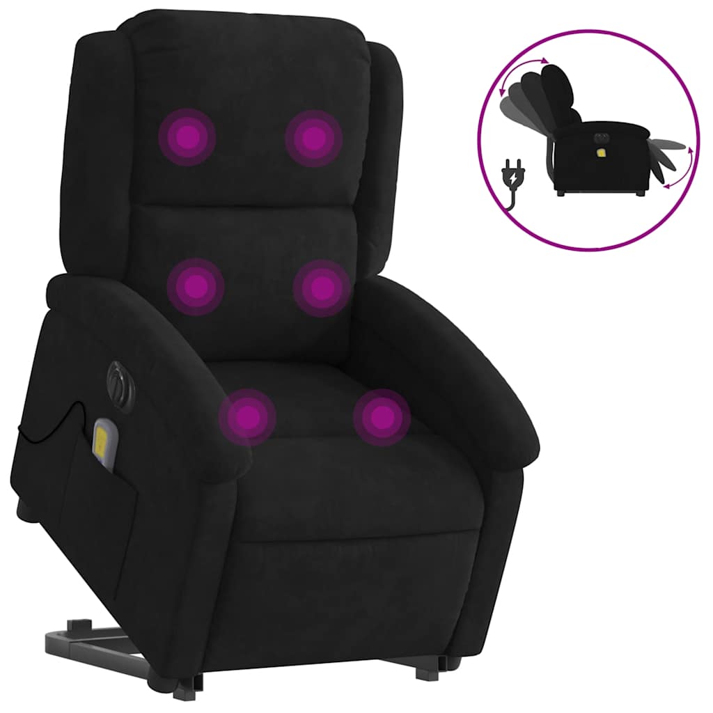 Elektromos felállást segítő fekete bársony masszázsfotel 2