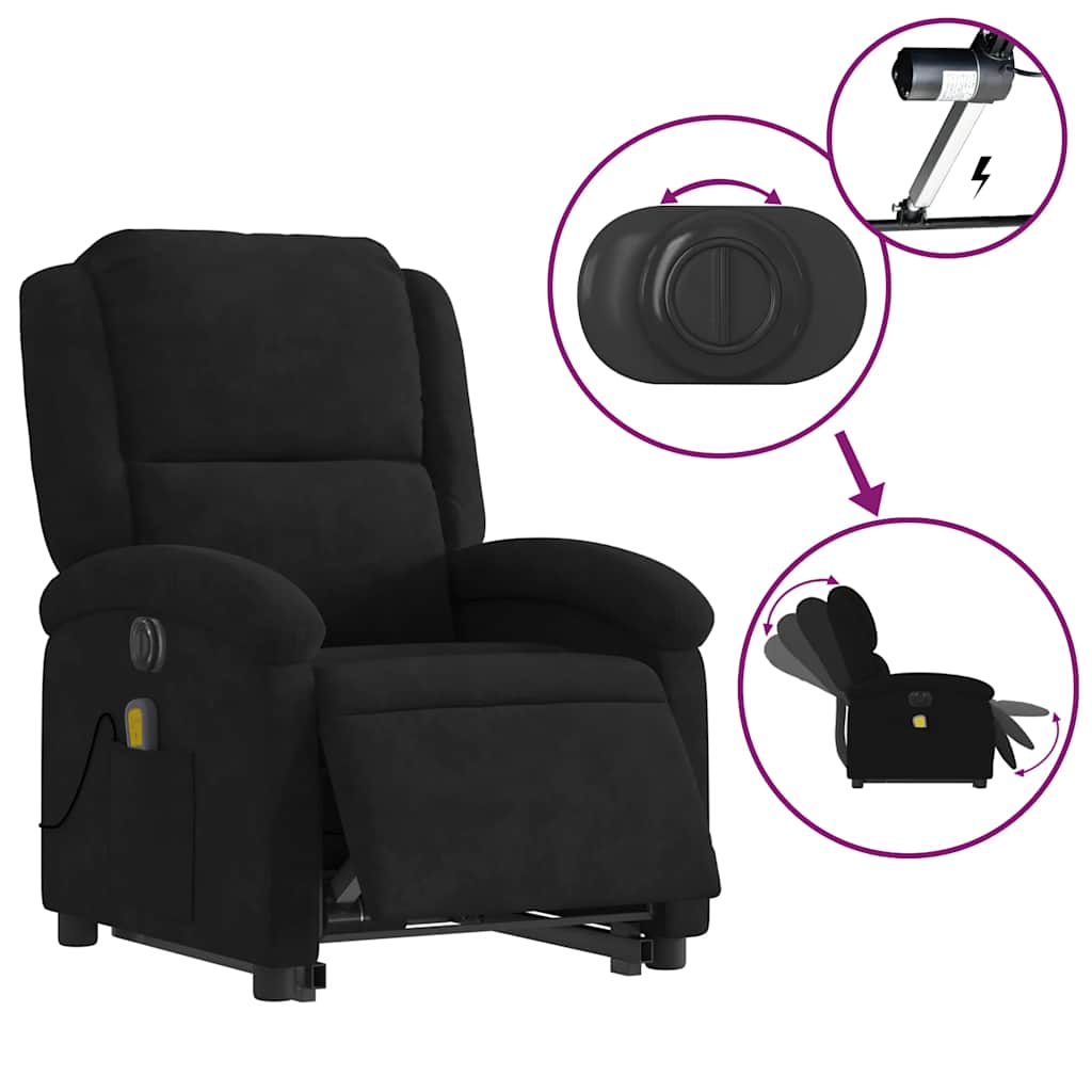 Elektromos felállást segítő fekete bársony masszázsfotel 6