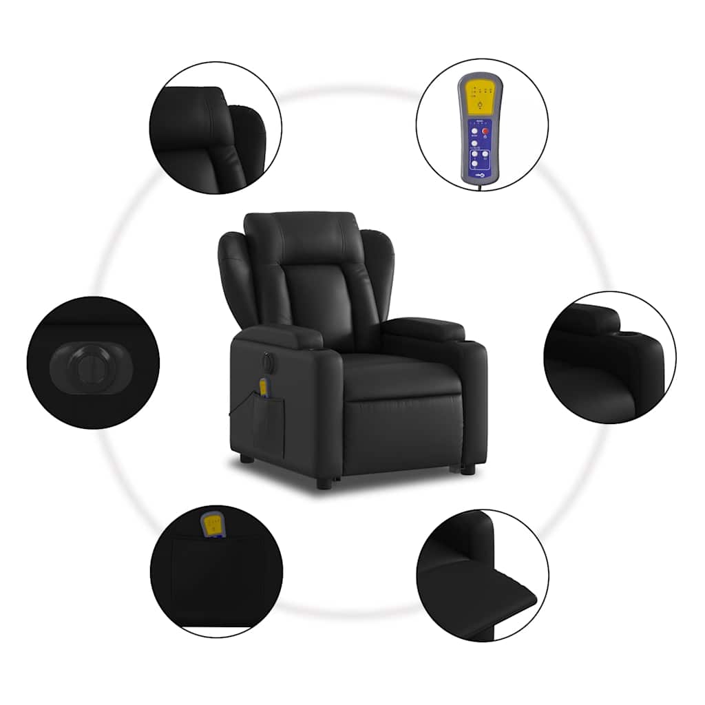 Elektromos fekete műbőr felállást segítő dönthető masszázsfotel 8
