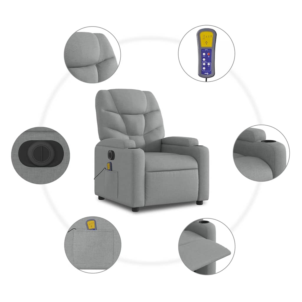 Világosszürke szövet dönthető elektromos masszázsfotel 8