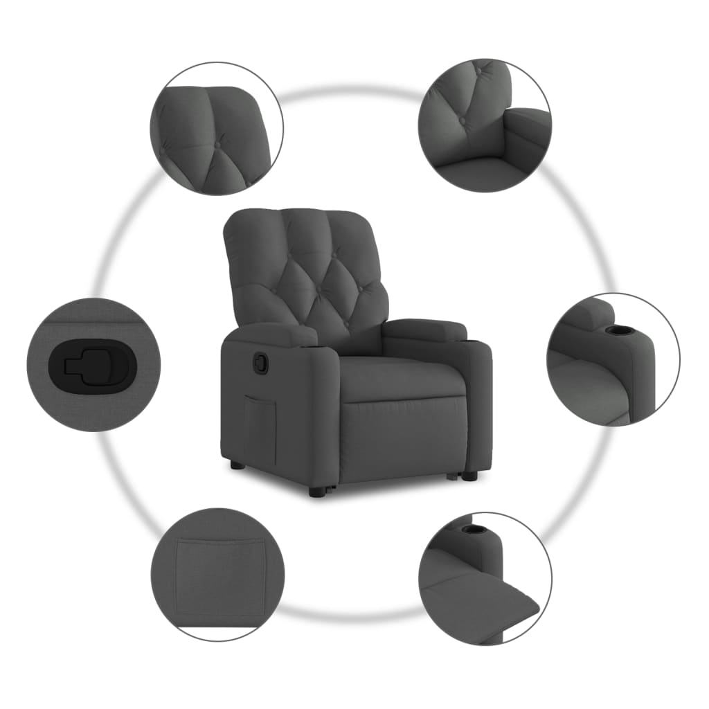 Sötétszürke szövet felállást segítő dönthető fotel 8