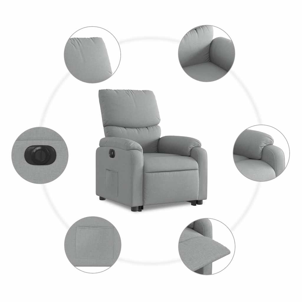 Elektromos felállást segítő világosszürke szövet dönthető fotel 8