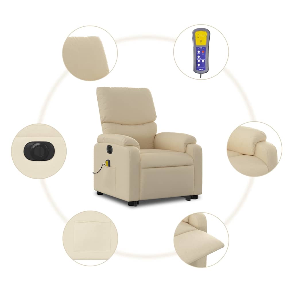 Krémszínű szövet dönthető elektromos álló masszázsfotel 8