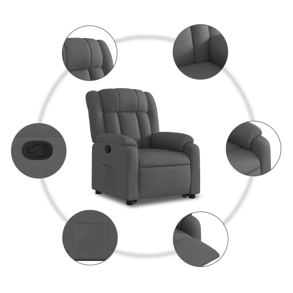 Sötétszürke szövet felállást segítő dönthető fotel 8