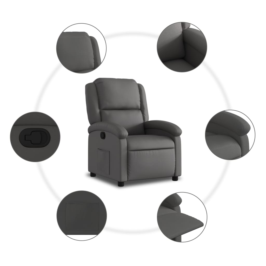 Szürke valódi bőr relaxfotel 5