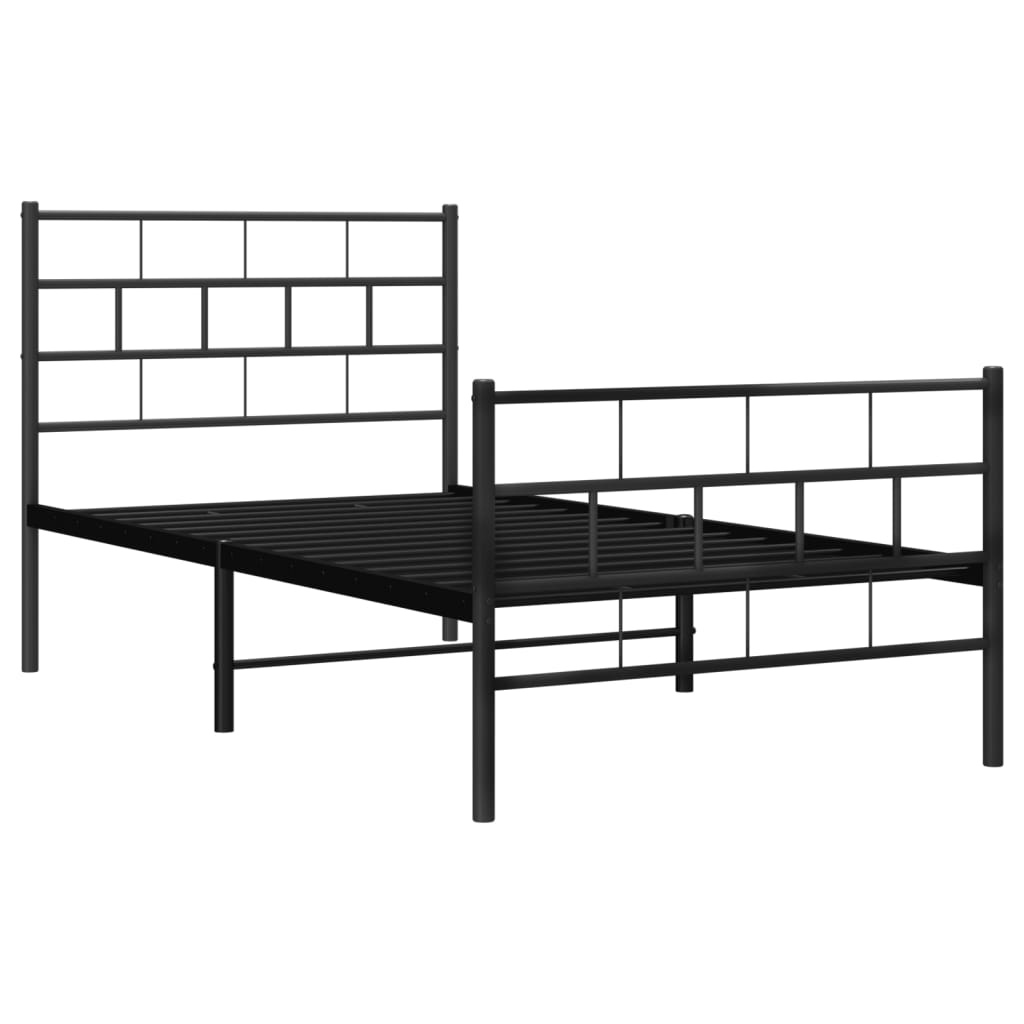 Fekete fém ágykeret fej- és lábtámlával 90 x 190 cm 4