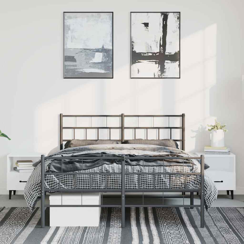 Fekete fém ágykeret fej- és lábtámlával 135 x 190 cm 4