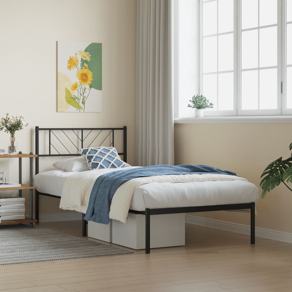 Fekete fém ágykeret fejtámlával 75 x 190 cm