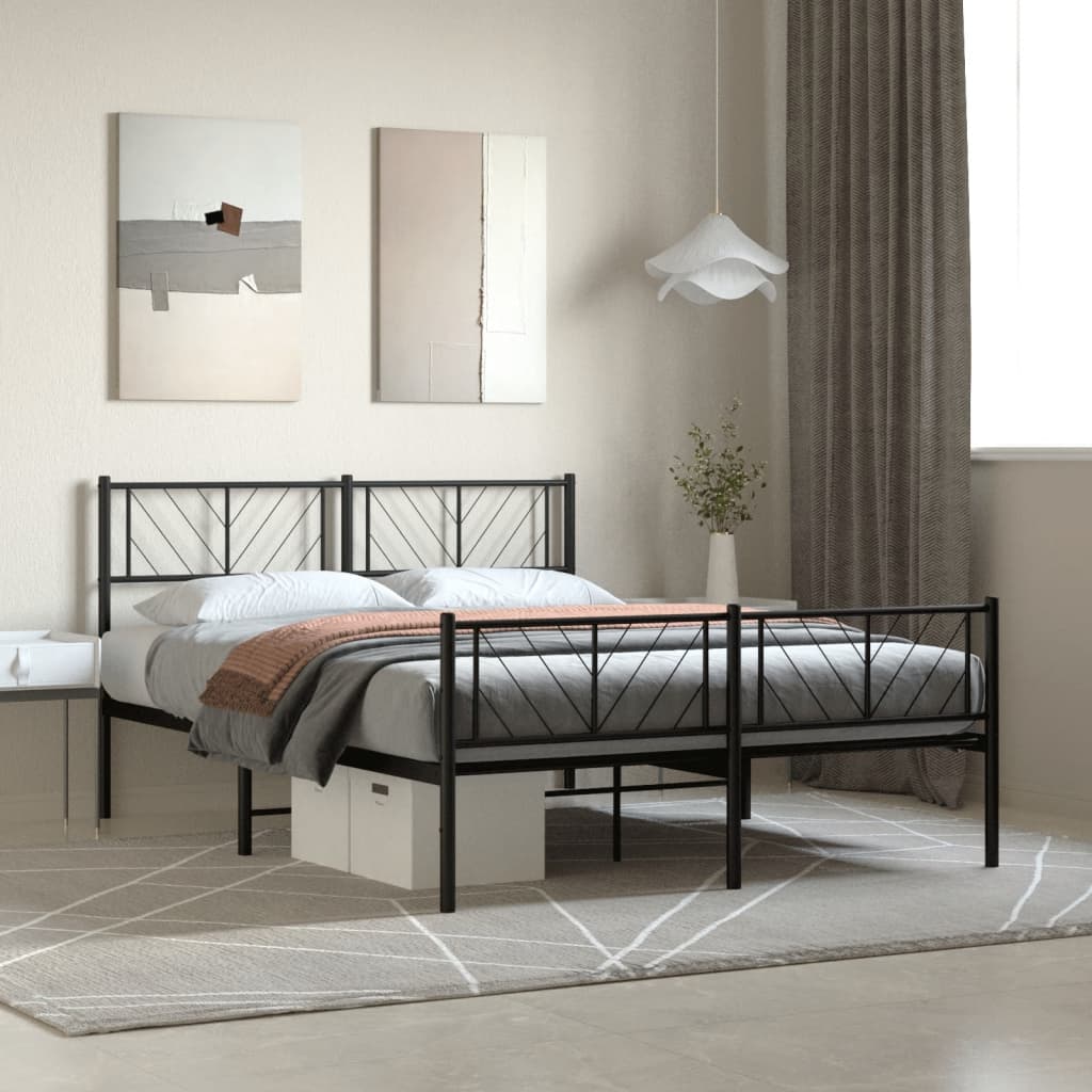 Fekete fém ágykeret fej- és lábtámlával 140 x 190 cm
