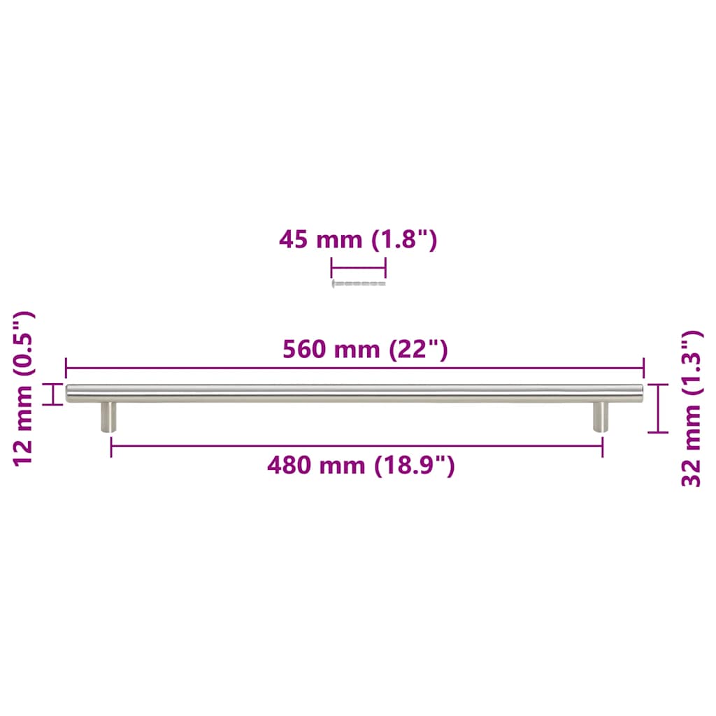 5 db ezüst rozsdamentes acél szekrényfogantyú 480 mm 10