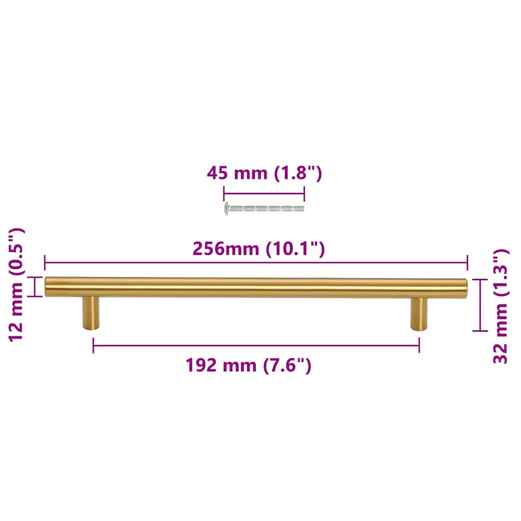 5 db aranyszínű rozsdamentes acél szekrényfogantyú 192 mm 10