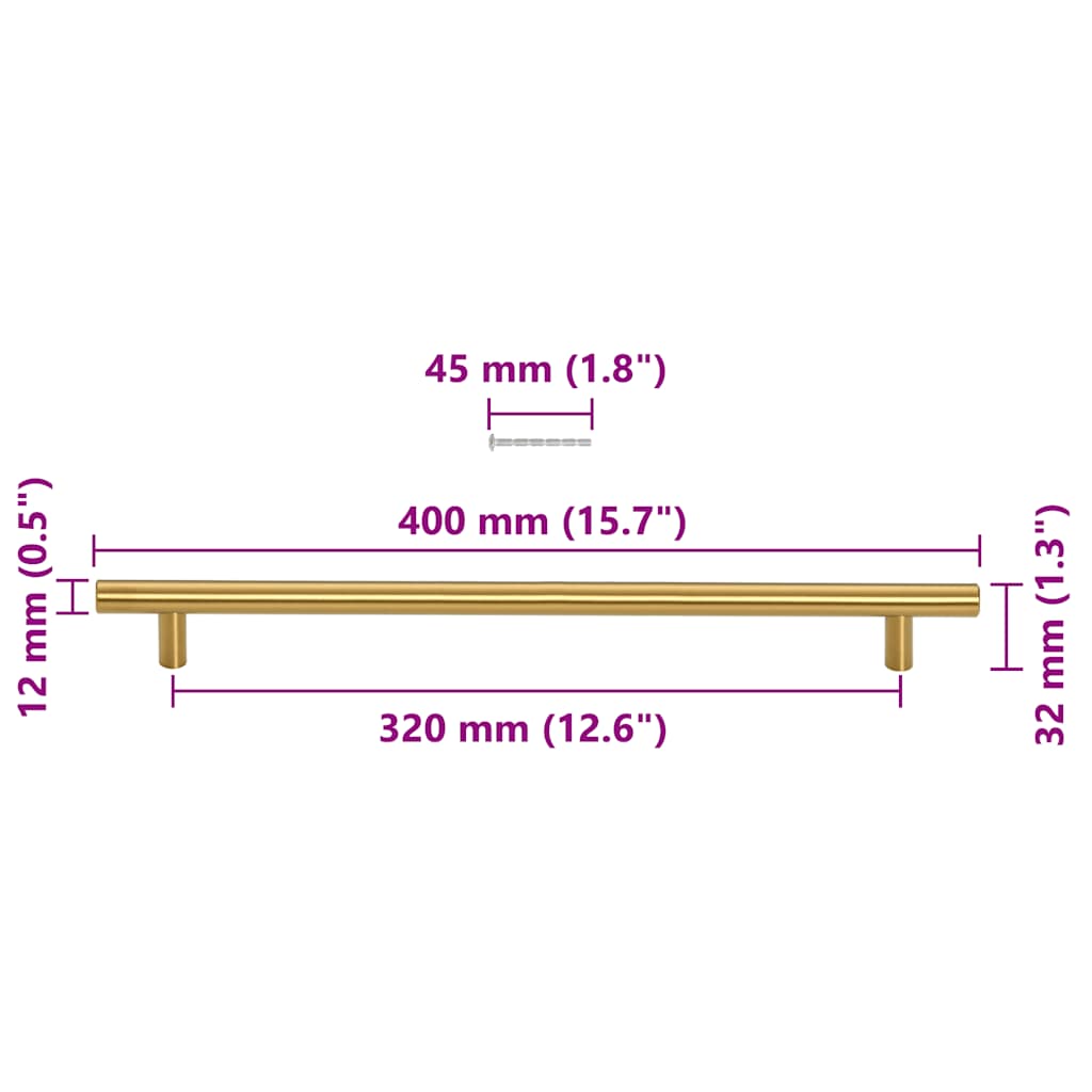 5 db aranyszínű rozsdamentes acél szekrényfogantyú 320 mm 10