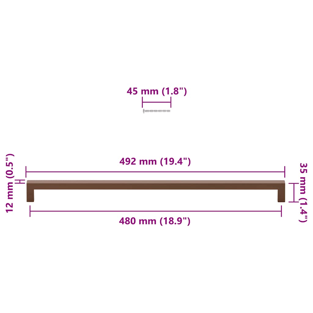 5 db bronz rozsdamentes acél szekrényfogantyú 480 mm 10