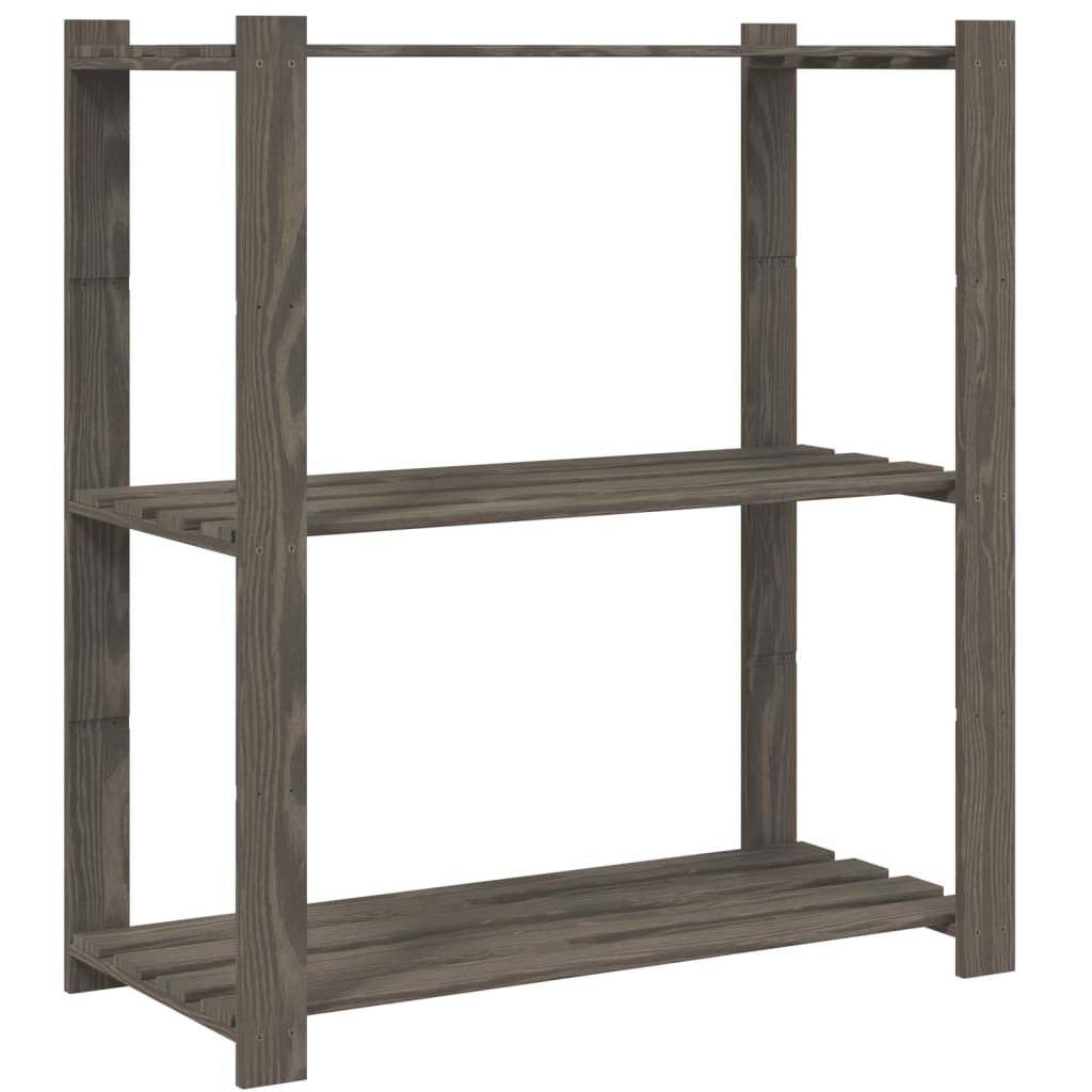 3 szintes szürke tömör fenyőfa tárolóállvány 80x38x90 cm 2