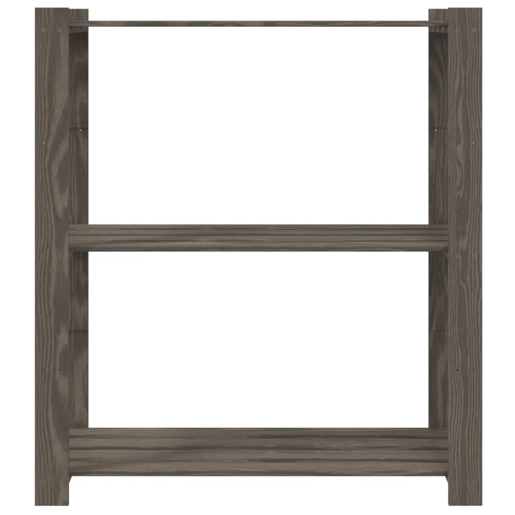 3 szintes szürke tömör fenyőfa tárolóállvány 80x38x90 cm 3