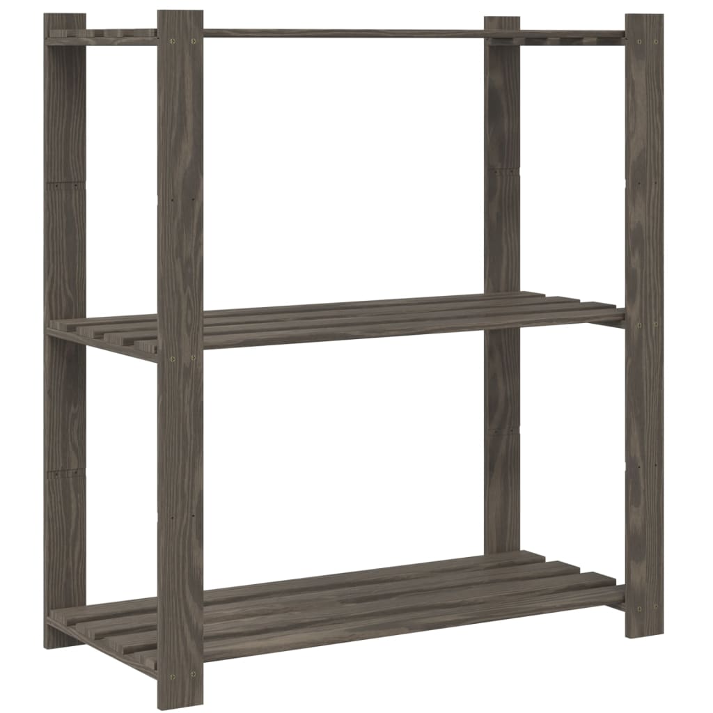 3 szintes szürke tömör fenyőfa tárolóállvány 80x38x90 cm 5