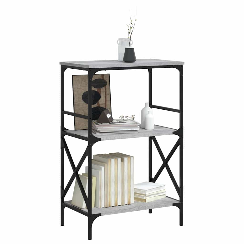 3 szintes szürke sonoma szerelt fa könyvespolc 56x35x90,5 cm 3