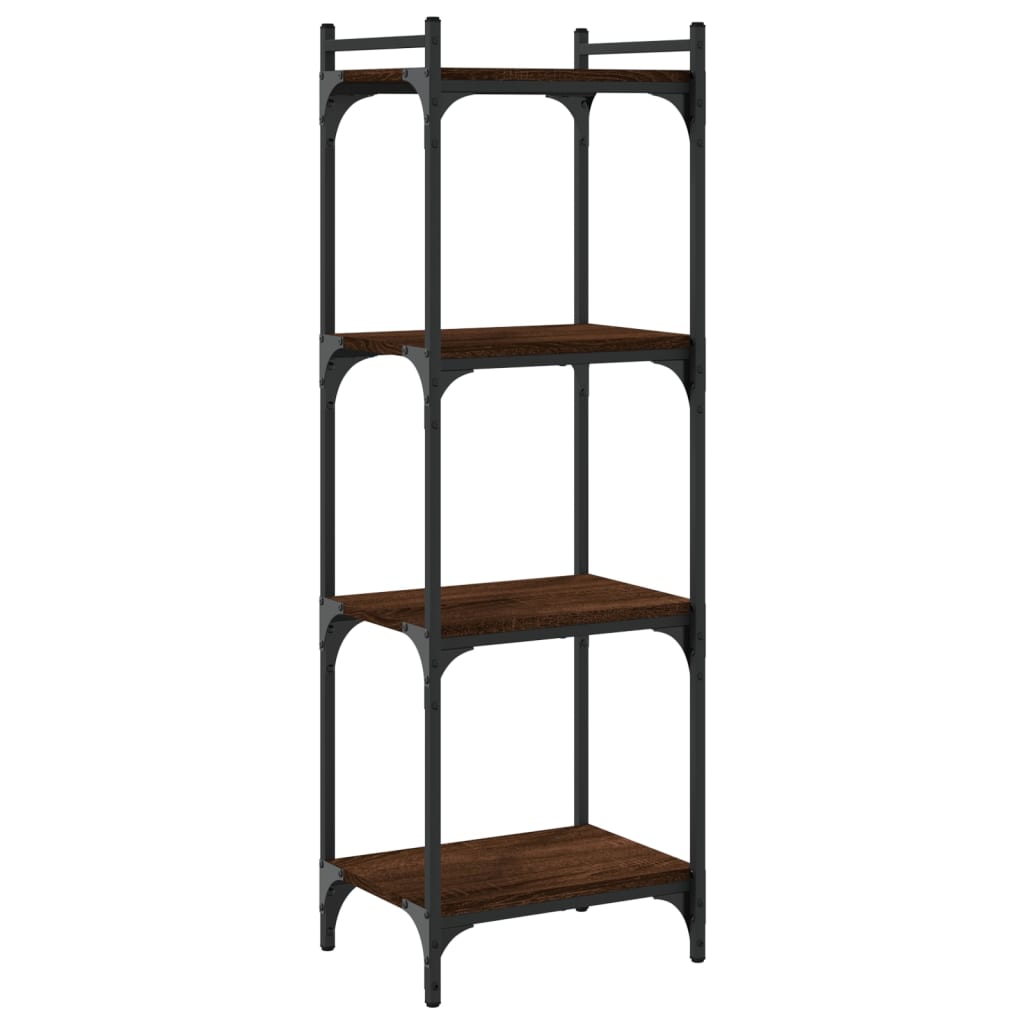 4 szintes barna tölgy színű szerelt fa könyvespolc 40x30x120 cm 6