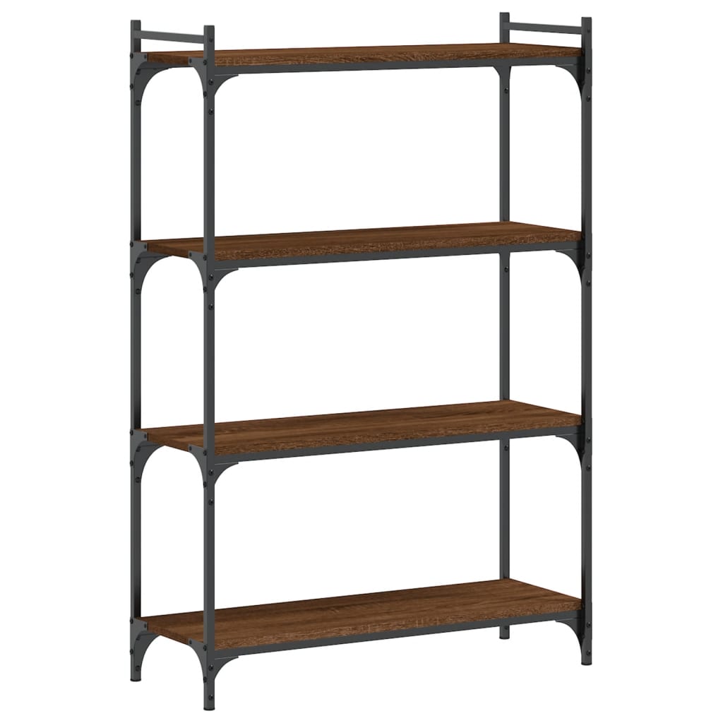 4 szintes barna tölgy színű szerelt fa könyvespolc 80x30x120 cm 2