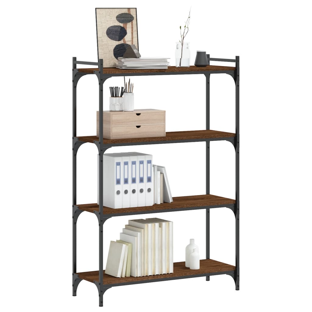 4 szintes barna tölgy színű szerelt fa könyvespolc 80x30x120 cm 3