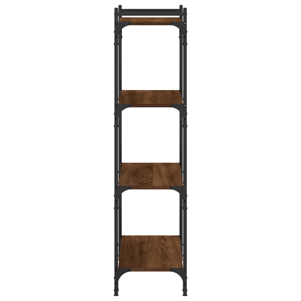 4 szintes barna tölgy színű szerelt fa könyvespolc 80x30x120 cm 5