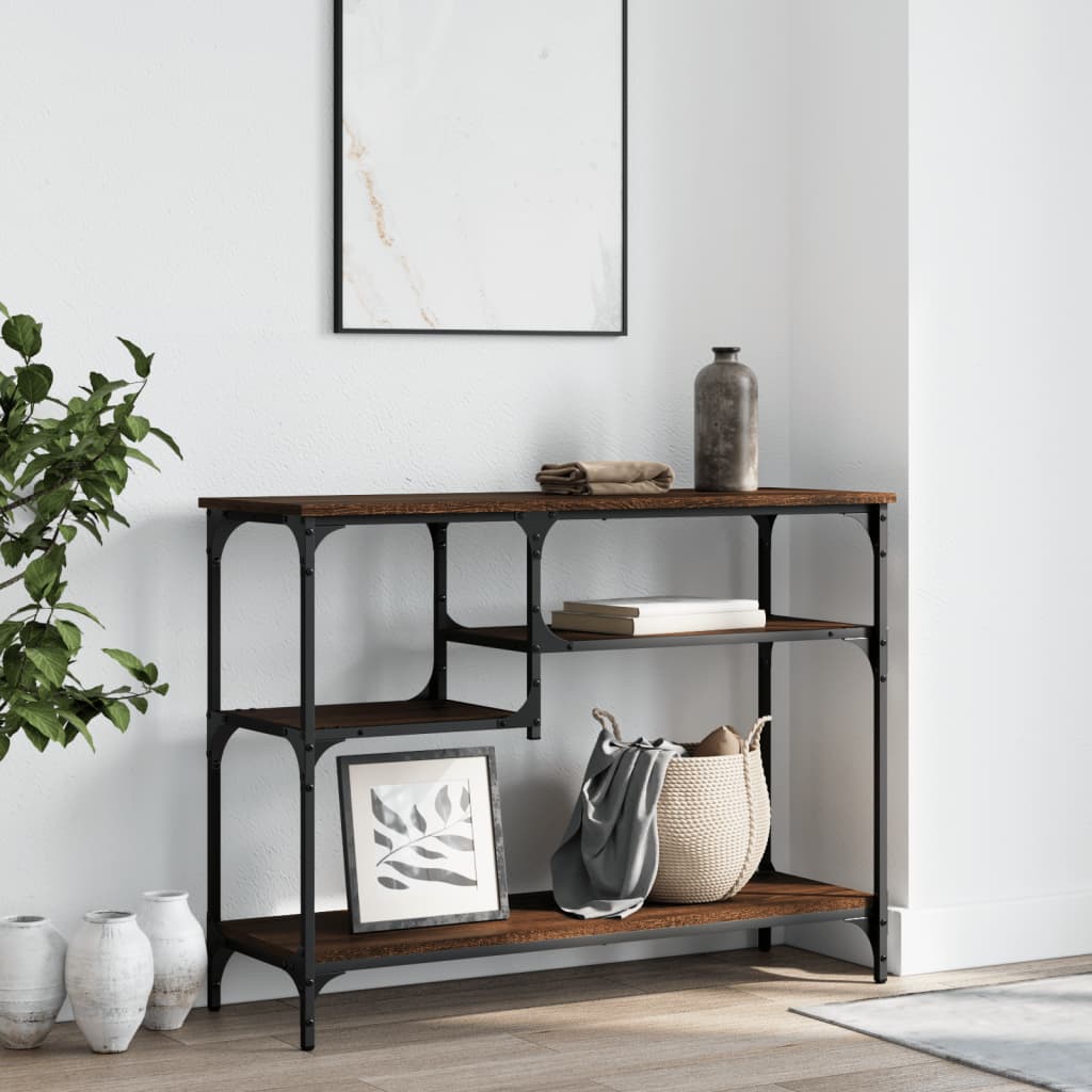 Barna tölgyszínű tálalóasztal polcokkal 100 x 35 x 75 cm 3