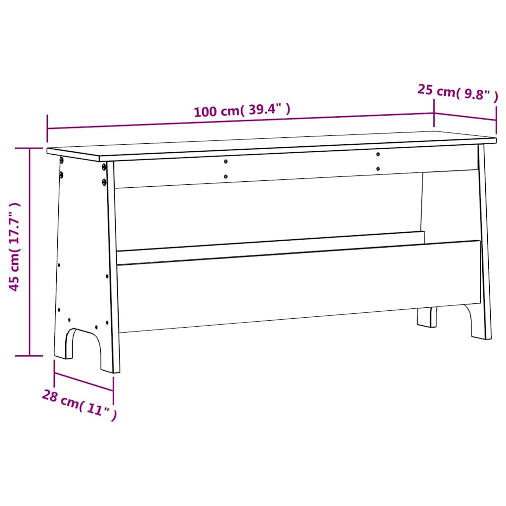 Tömör fenyőfa előszobai pad 100 x 28 x 45 cm 8